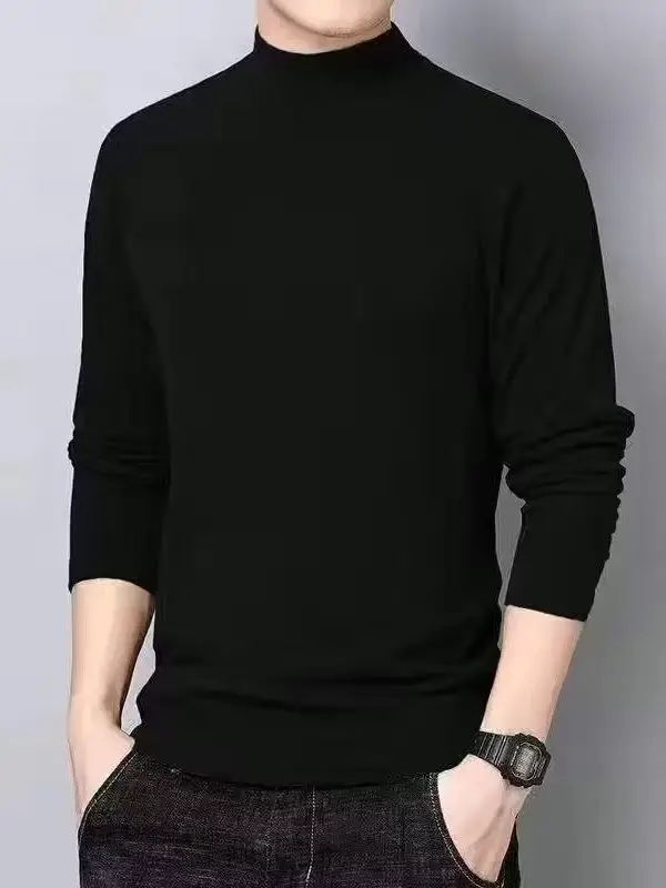 Men's Black Velvet T-Shirt with Half Collar