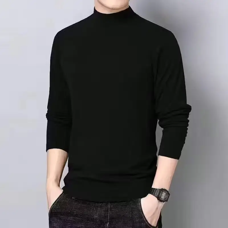 Men's Black Velvet T-Shirt with Half Collar