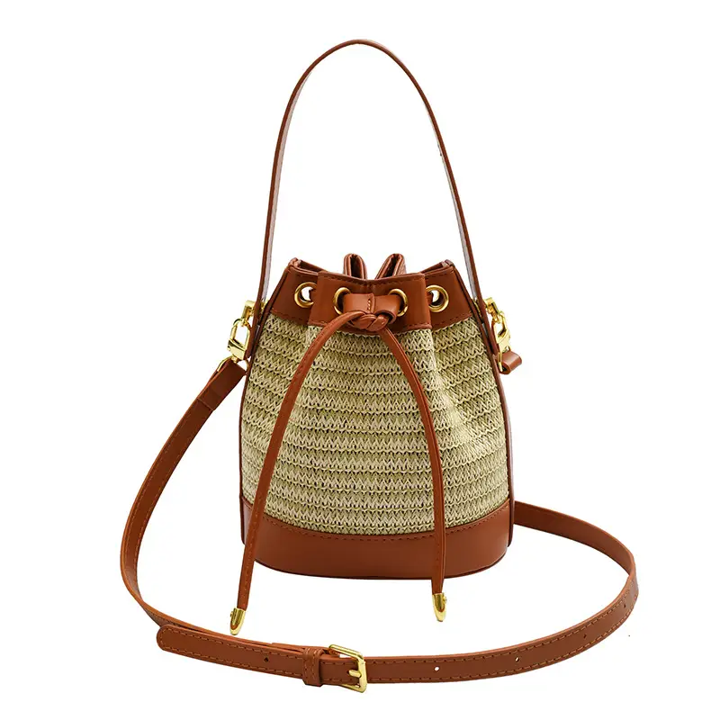Women's Woven Bucket Bag Black Gold Gold Plated - Image 9