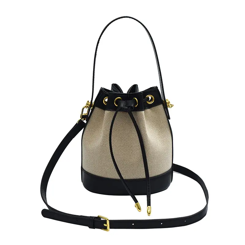 Women's Woven Bucket Bag Black Gold Gold Plated - Image 2