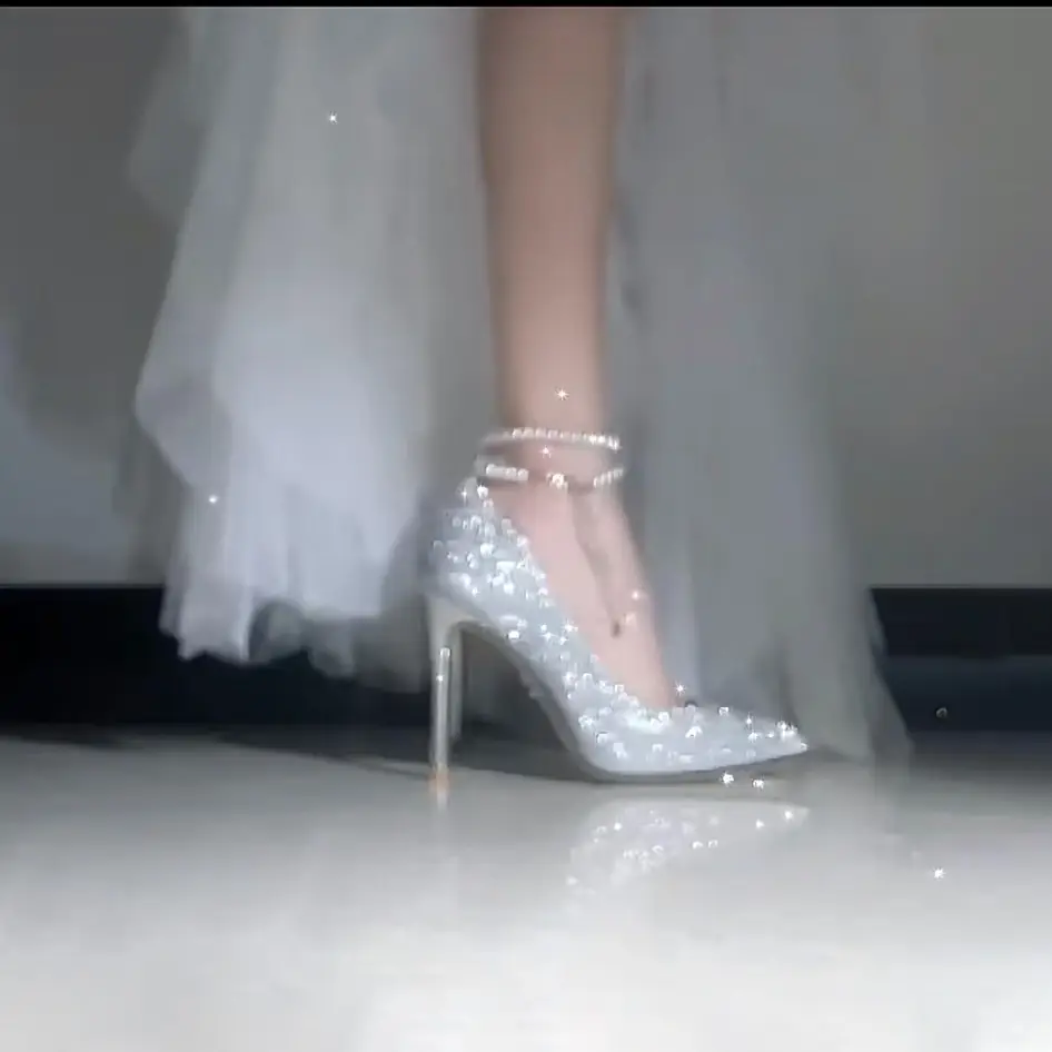 Silver High Heels for Women 2025 New Style Pointed Toe Stiletto Heels Pearl Shallow Mouth One-Word Straps High-End Wedding Shoes Flats for Women — feature 11