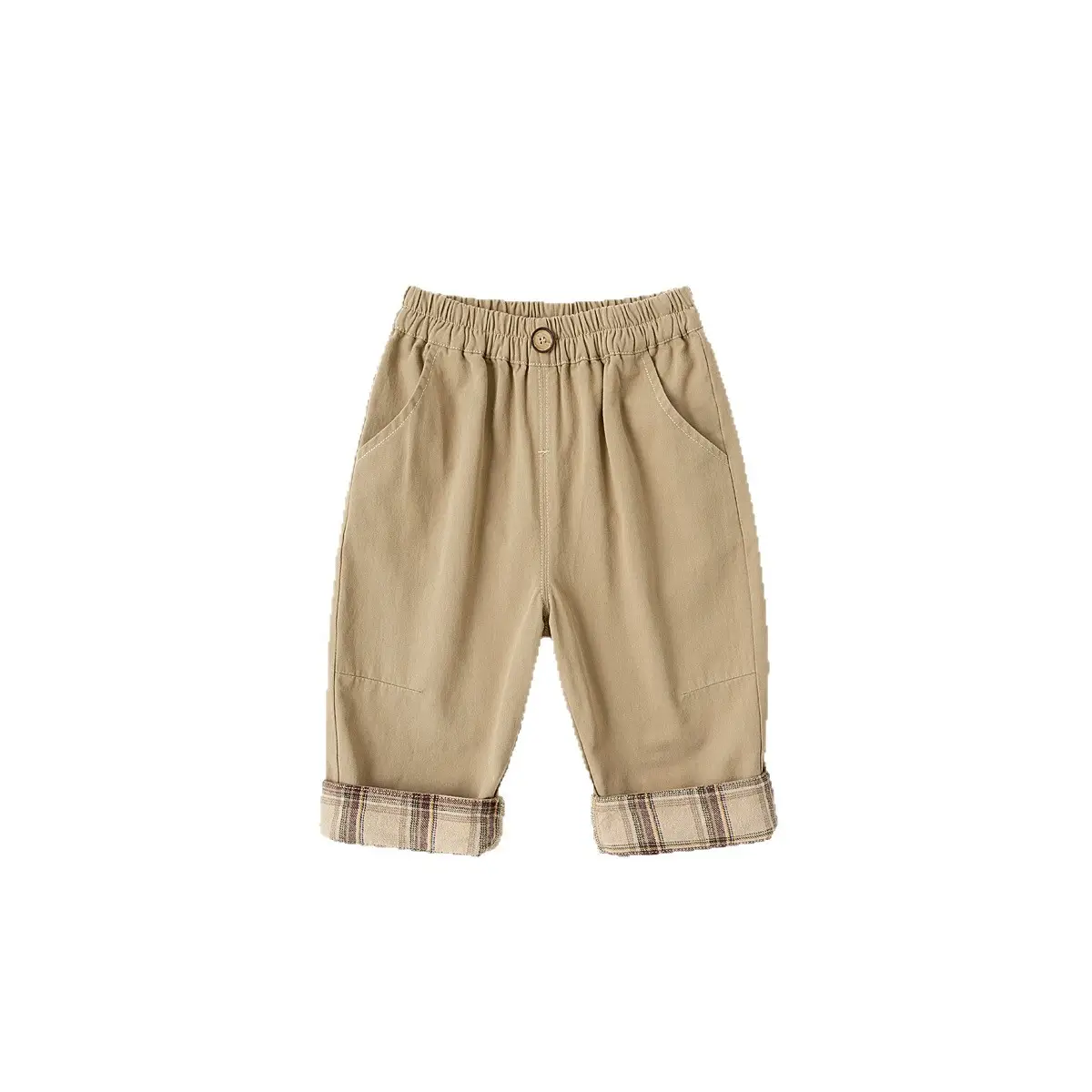 Dudu Boys Cotton Casual Shorts Beige Plaid Cuff - Image 14