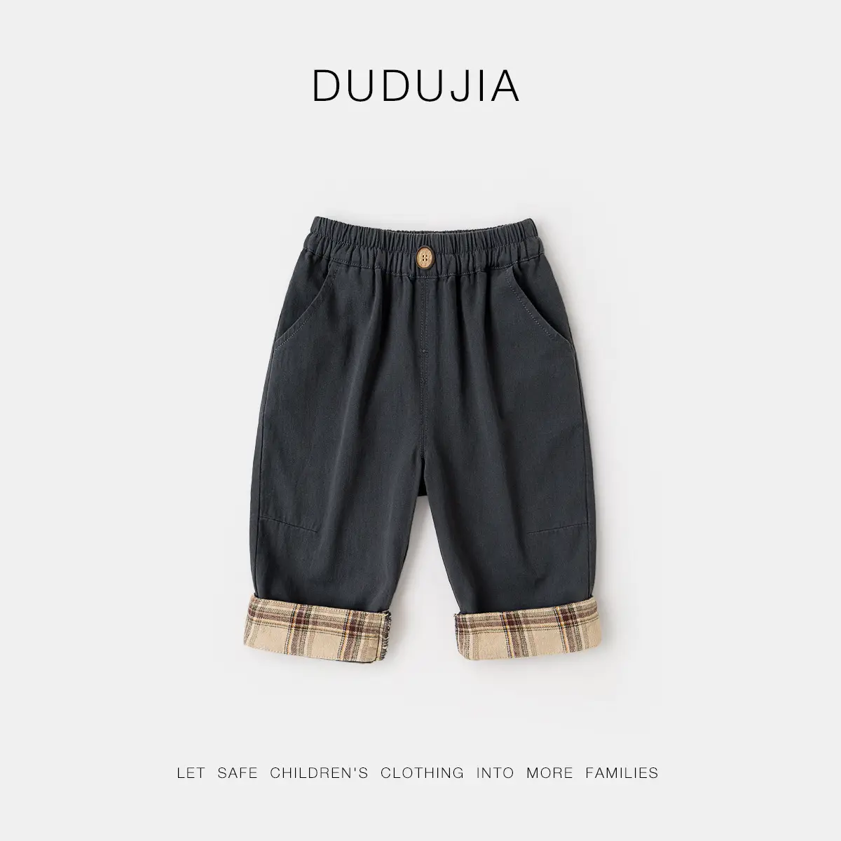 Dudu Boys Cotton Casual Shorts Beige Plaid Cuff - Image 6