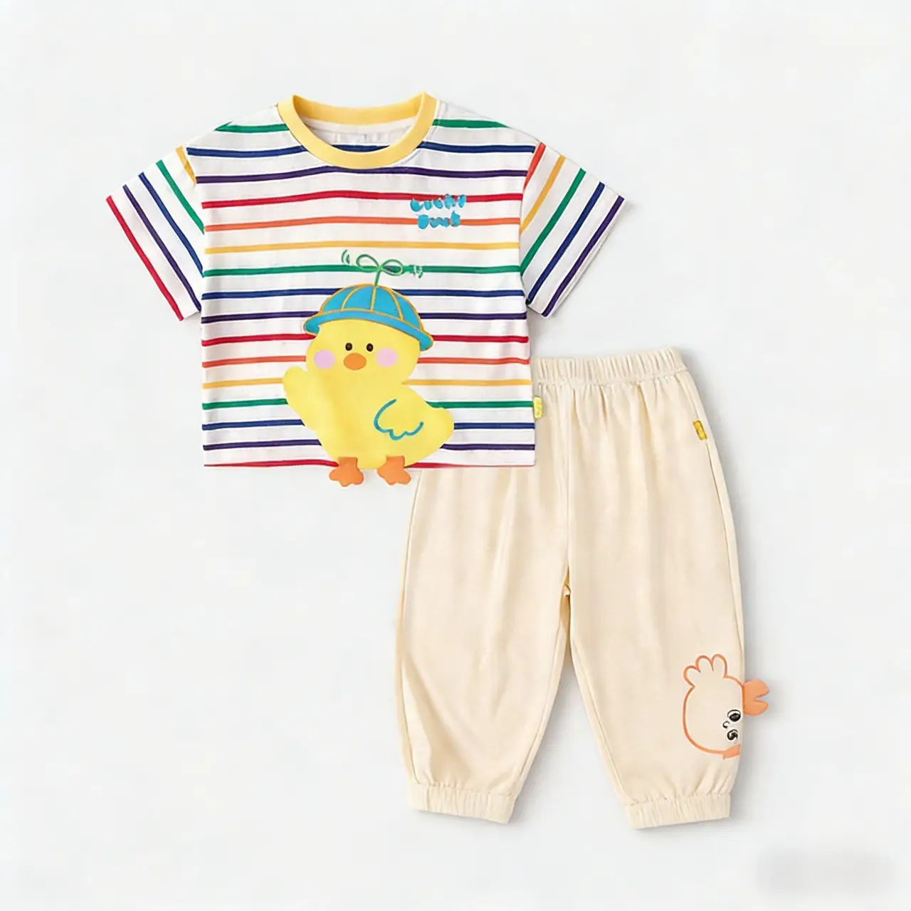 Doodle Baby Summer Outfit Striped T-Shirt & Cream Pants - Image 6