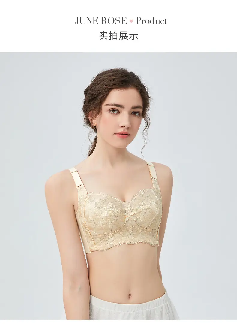 Adjustable plus size Underwear Women's Summer Thin Push-up Lace Bra Anti-sagging Big Chest Small Bra without Rings — feature 15