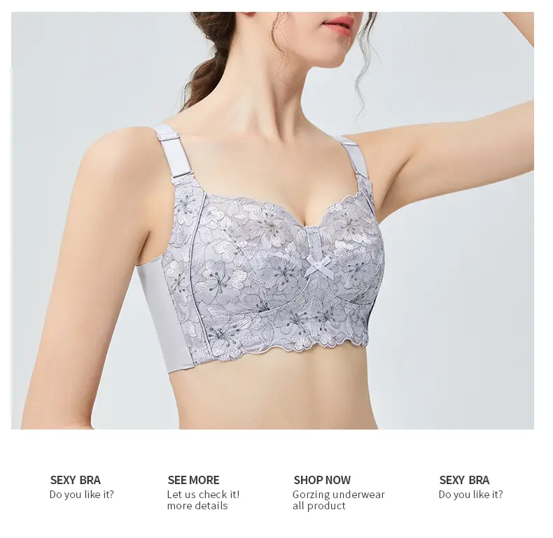 Adjustable plus size Underwear Women's Summer Thin Push-up Lace Bra Anti-sagging Big Chest Small Bra without Rings — feature 16