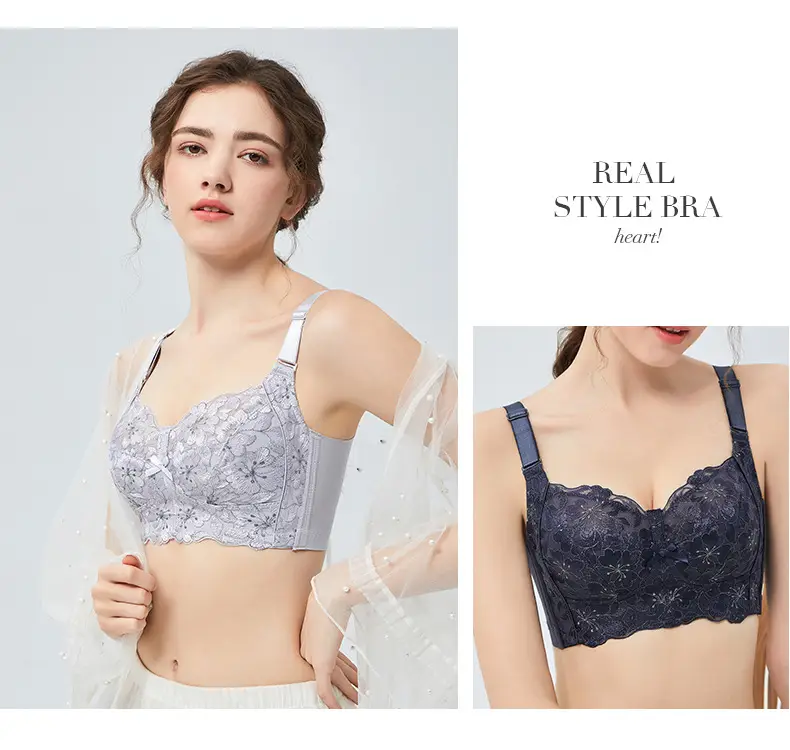 Adjustable plus size Underwear Women's Summer Thin Push-up Lace Bra Anti-sagging Big Chest Small Bra without Rings — feature 17
