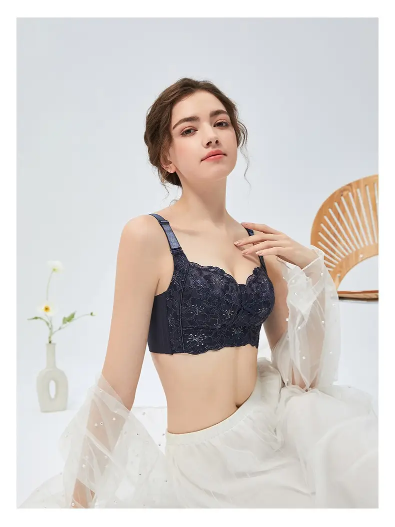 Adjustable plus size Underwear Women's Summer Thin Push-up Lace Bra Anti-sagging Big Chest Small Bra without Rings — feature 18