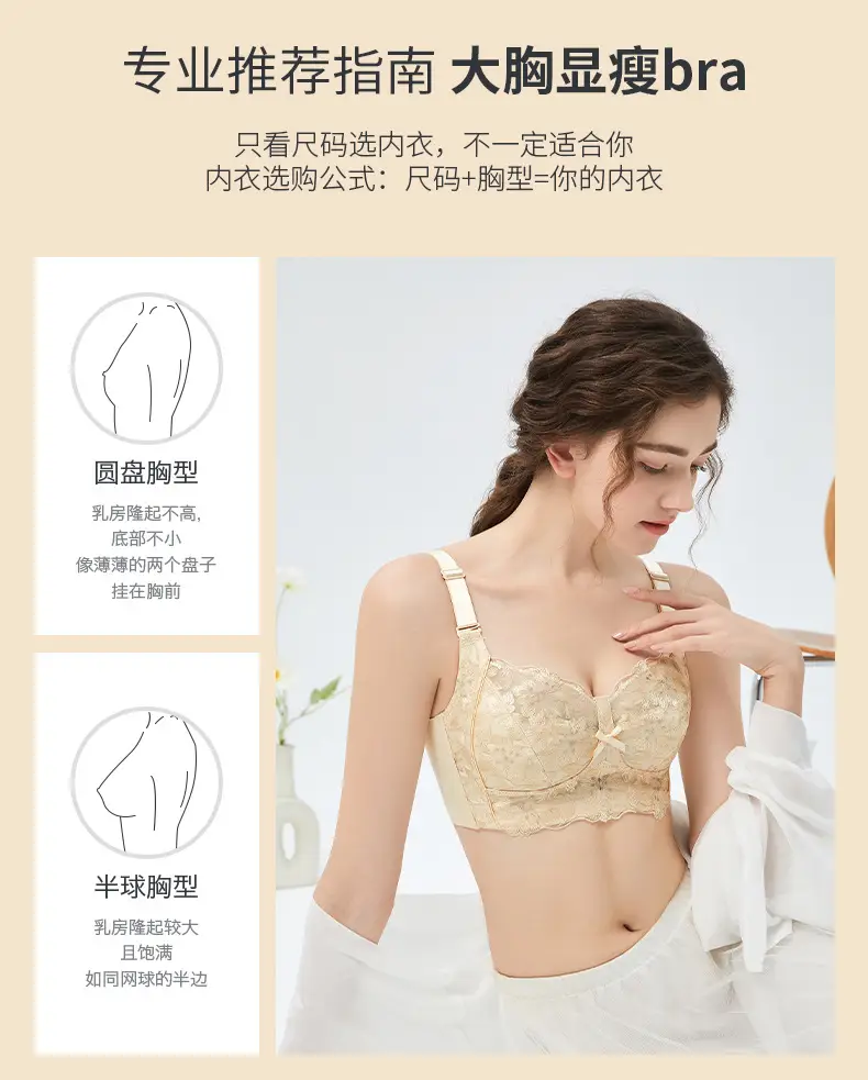 Adjustable plus size Underwear Women's Summer Thin Push-up Lace Bra Anti-sagging Big Chest Small Bra without Rings — feature 6
