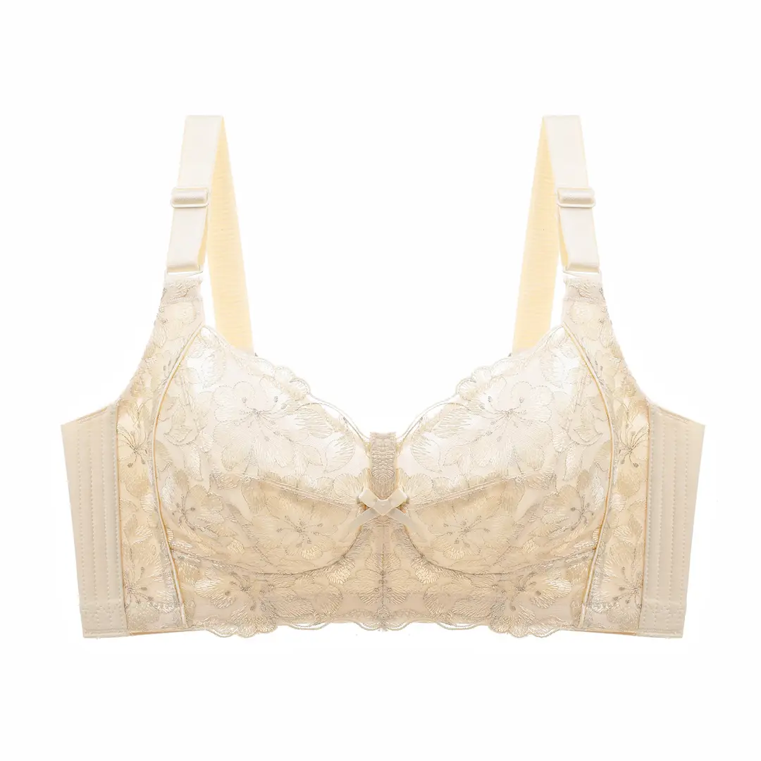 Adjustable plus size Underwear Women's Summer Thin Push-up Lace Bra Anti-sagging Big Chest Small Bra without Rings