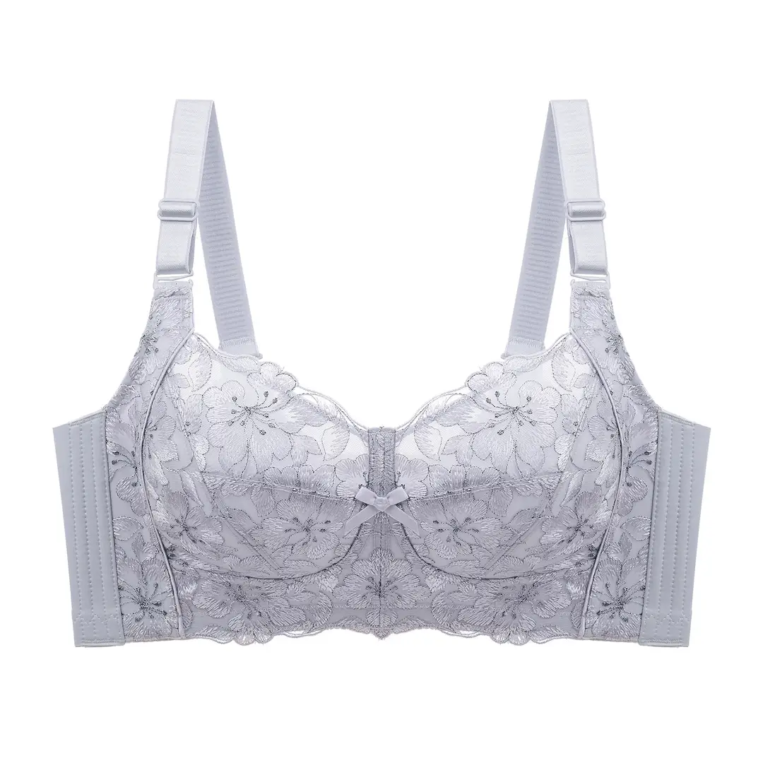 Adjustable plus size Underwear Women's Summer Thin Push-up Lace Bra Anti-sagging Big Chest Small Bra without Rings