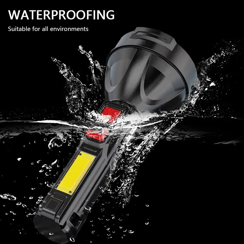 Rechargeable LED Flashlight with COB Side Lamp & USB Port