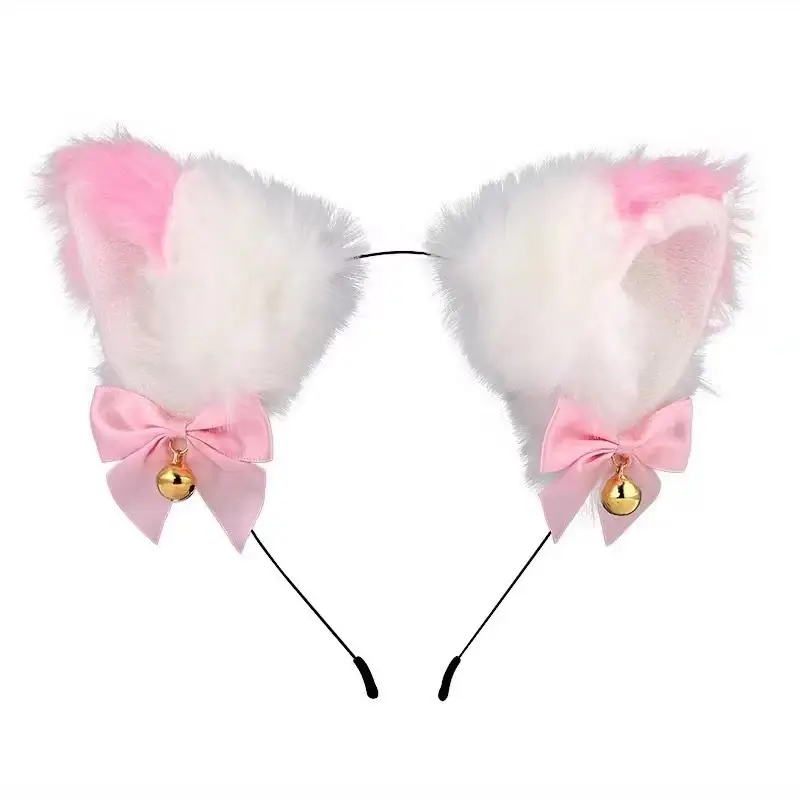Stuffed Cat Ear Headband with Fox Fur & Bow - Image 21