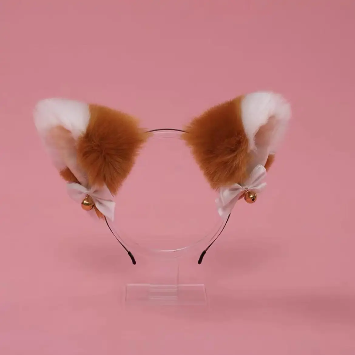Stuffed Cat Ear Headband with Fox Fur & Bow — feature 2