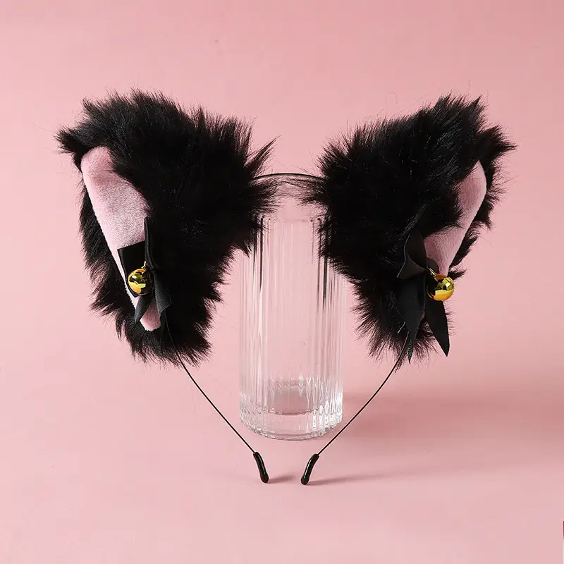 Stuffed Cat Ear Headband with Fox Fur & Bow — feature 5
