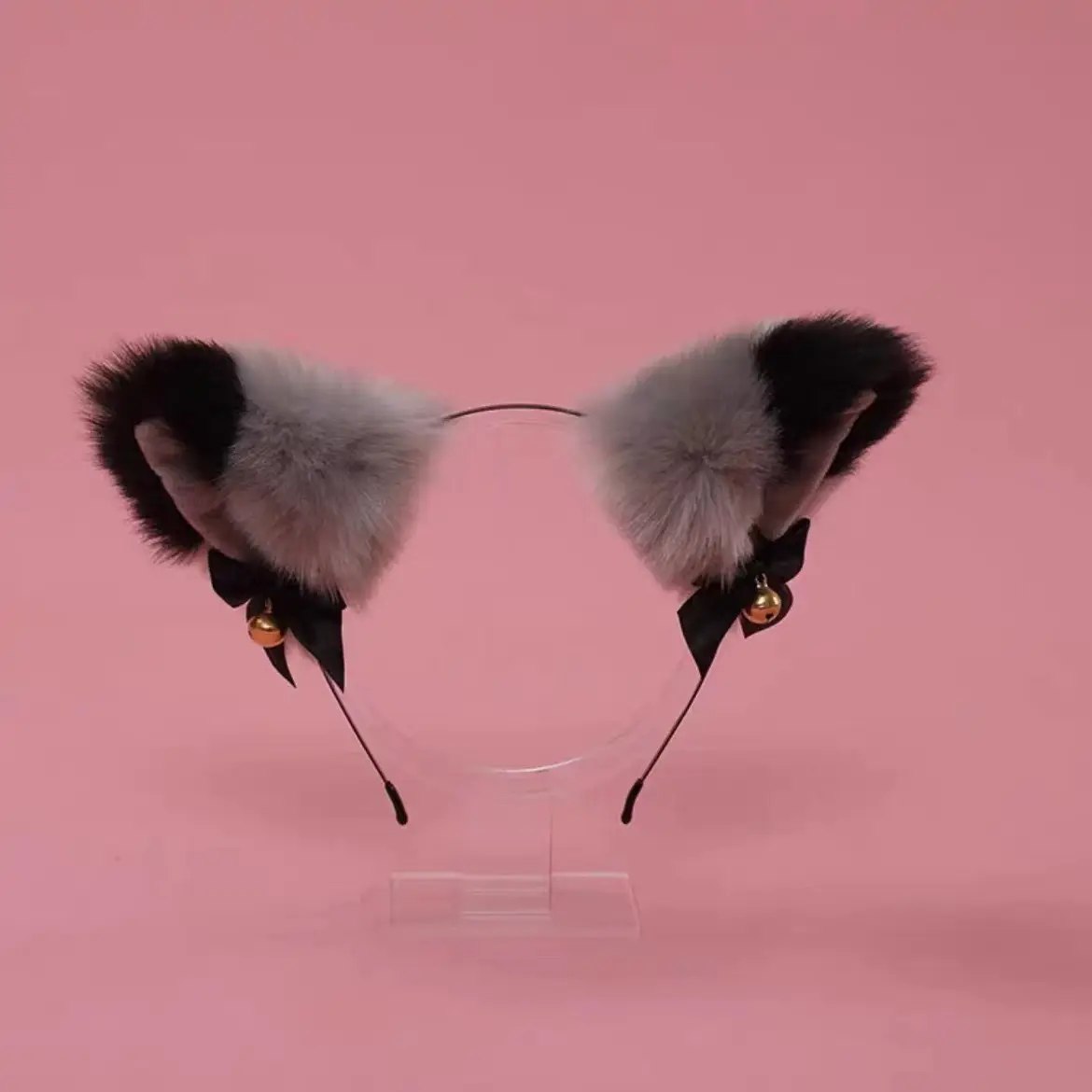 Stuffed Cat Ear Headband with Fox Fur & Bow — feature 6