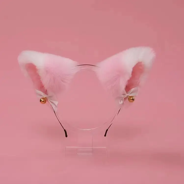 Stuffed Cat Ear Headband with Fox Fur & Bow - Image 11