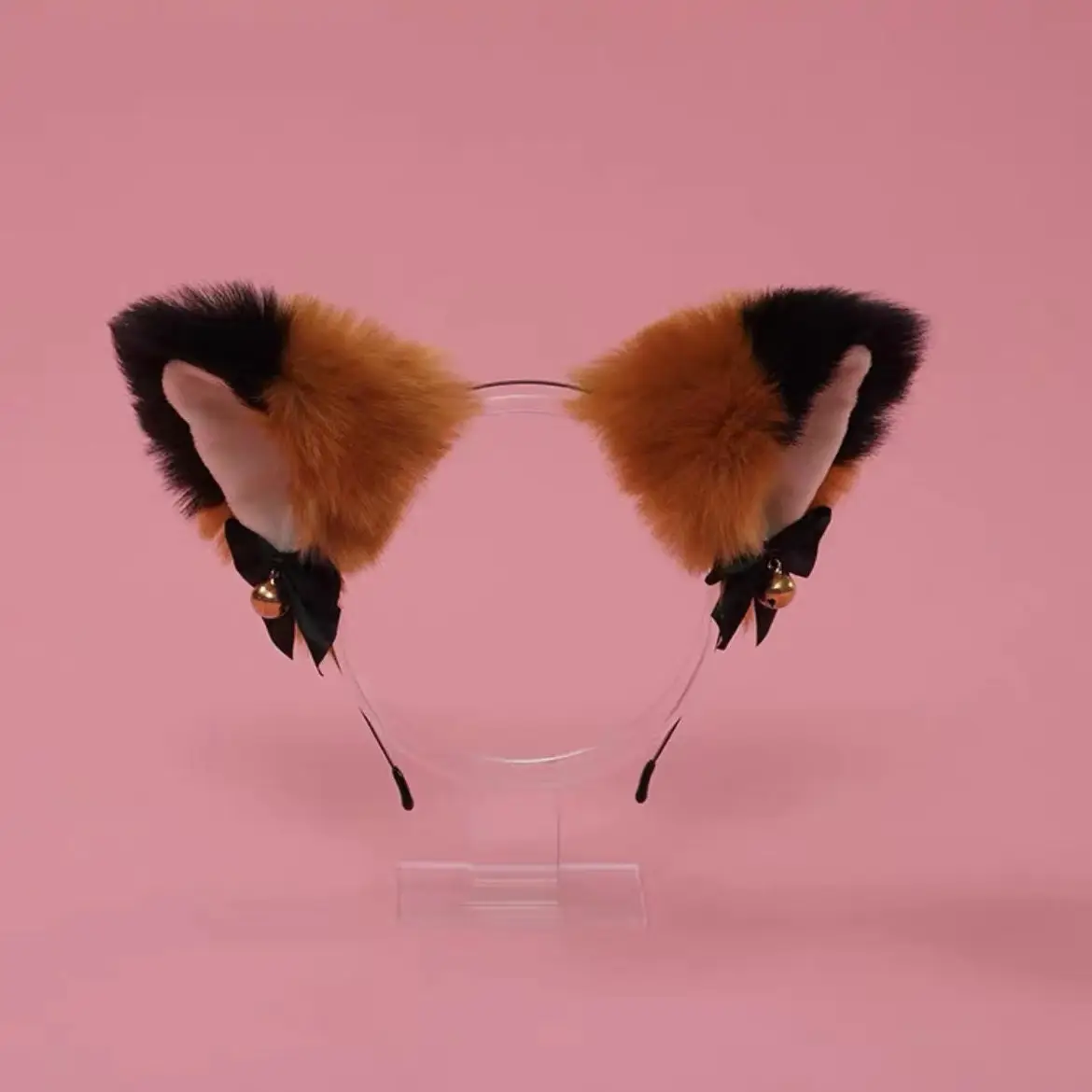 Stuffed Cat Ear Headband with Fox Fur & Bow - Image 13