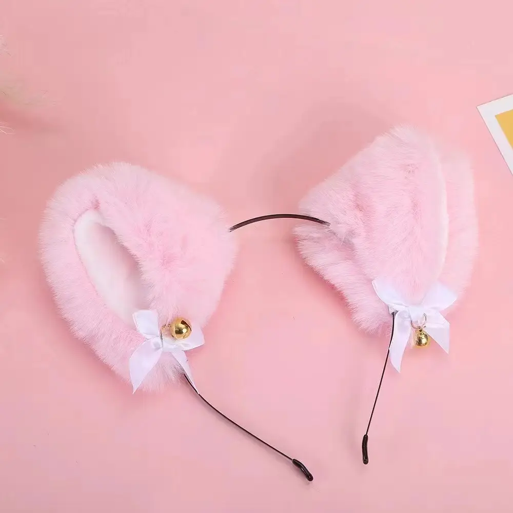 Stuffed Cat Ear Headband with Fox Fur & Bow - Image 3