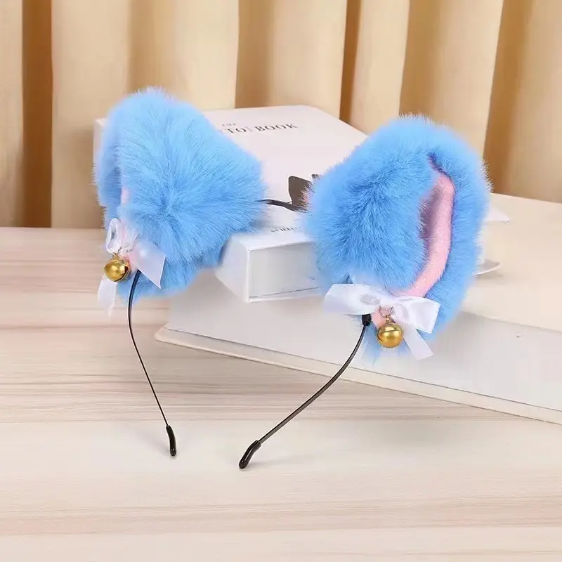 Stuffed Cat Ear Headband with Fox Fur & Bow - Image 6