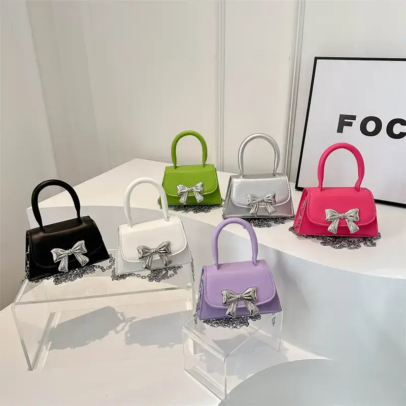 2024 Bow Mini Square Bag Women Black Purple Chain Crossbody - Image 7