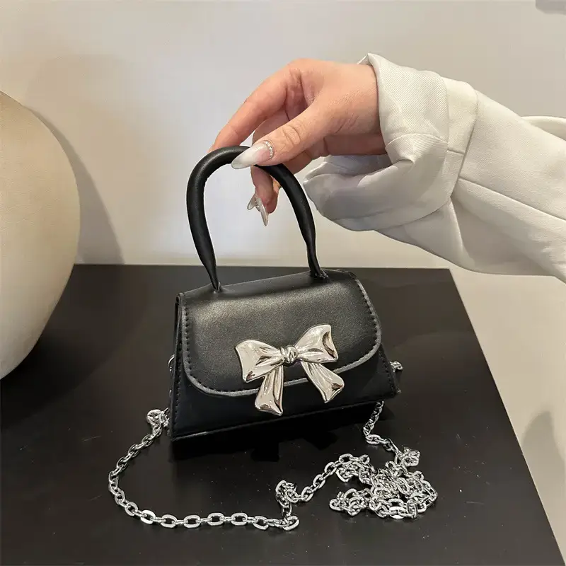 2024 Bow Mini Square Bag Women Black Purple Chain Crossbody - Image 8