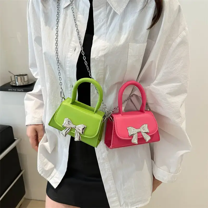 2024 Bow Mini Square Bag Women Black Purple Chain Crossbody - Image 9