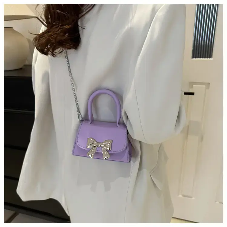 2024 Bow Mini Square Bag Women Black Purple Chain Crossbody — feature 18