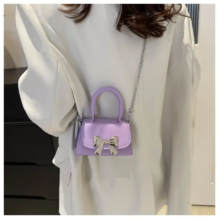 2024 Bow Mini Square Bag Women Black Purple Chain Crossbody — feature 19