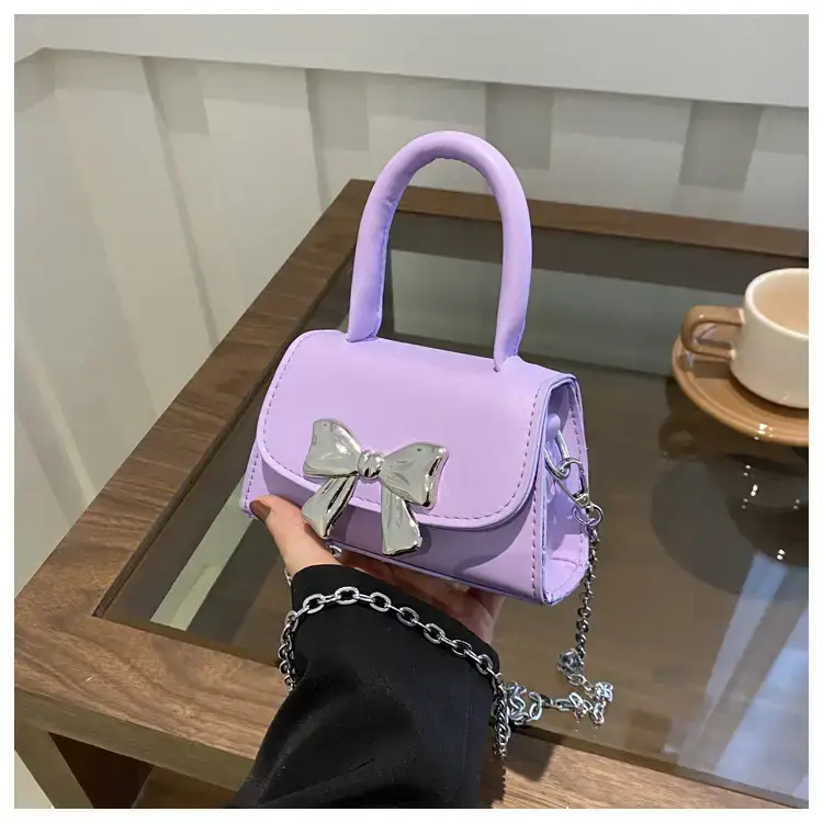 2024 Bow Mini Square Bag Women Black Purple Chain Crossbody — feature 21