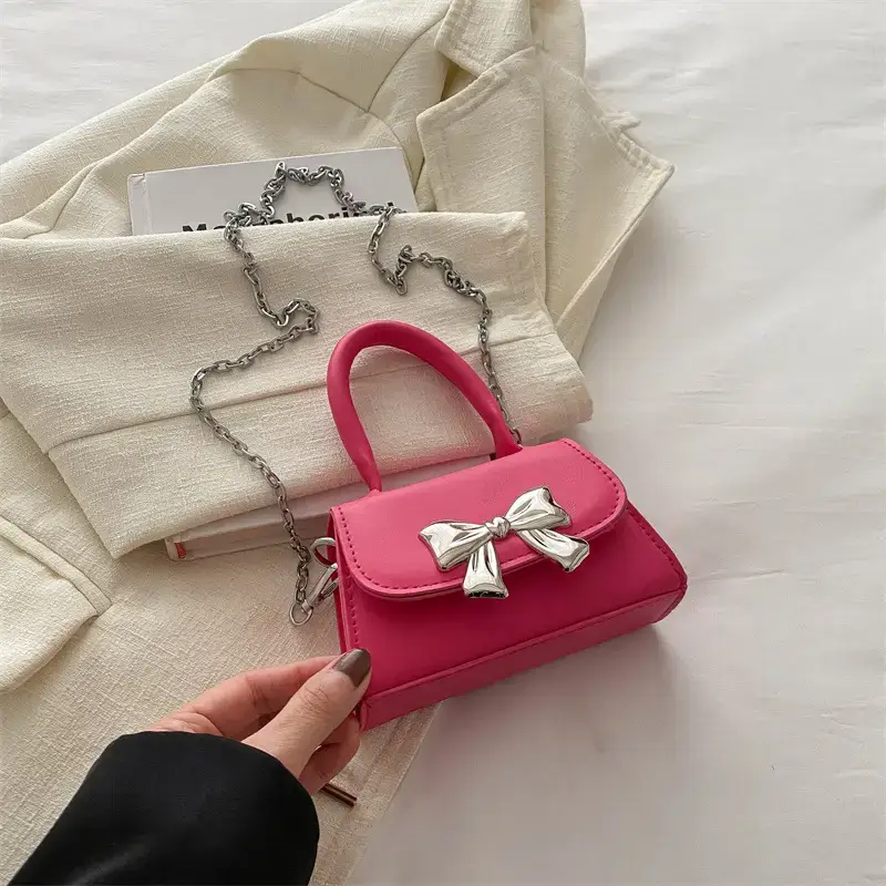 2024 Bow Mini Square Bag Women Black Purple Chain Crossbody - Image 3