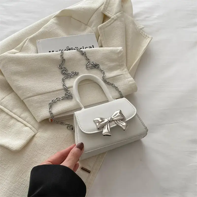 2024 Bow Mini Square Bag Women Black Purple Chain Crossbody - Image 4