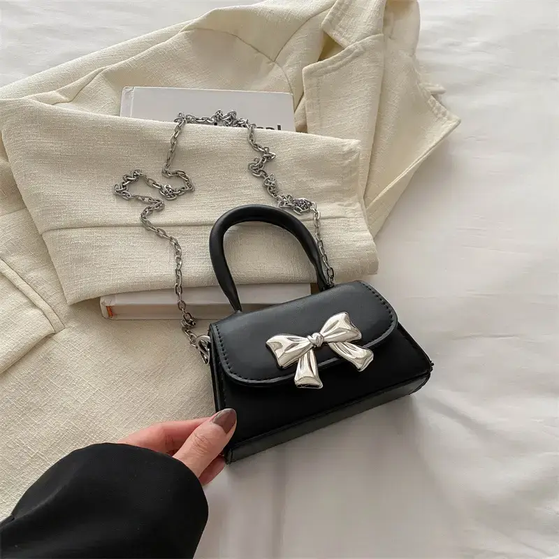2024 Bow Mini Square Bag Women Black Purple Chain Crossbody - Image 5