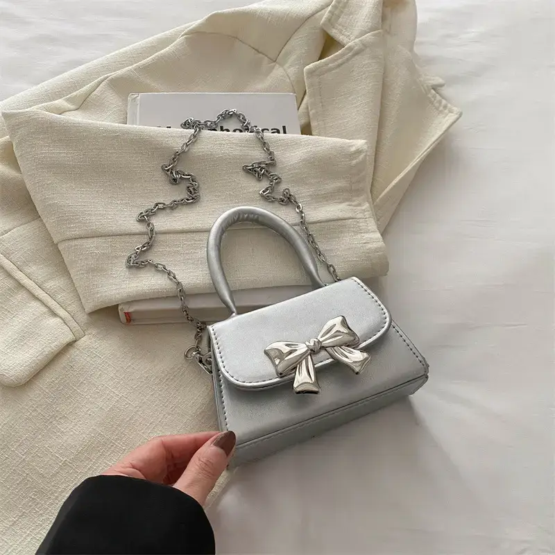 2024 Bow Mini Square Bag Women Black Purple Chain Crossbody - Image 6