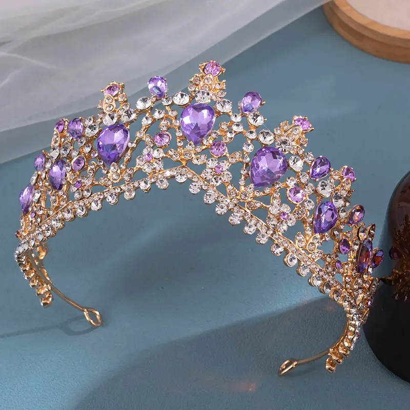 Elegant Purple Crystal Bridal Tiara Crown — feature 4