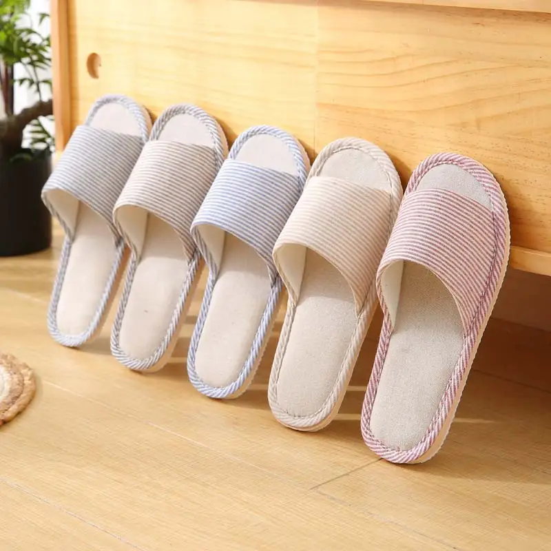 Linen Cotton Slippers for Men and Women, Summer Home Indoor Wooden Floor Soft Sole Non-Slip Eva Couple Wholesale Casual