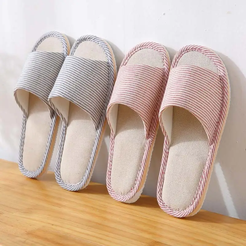 Linen Cotton Slippers for Men and Women, Summer Home Indoor Wooden Floor Soft Sole Non-Slip Eva Couple Wholesale Casual