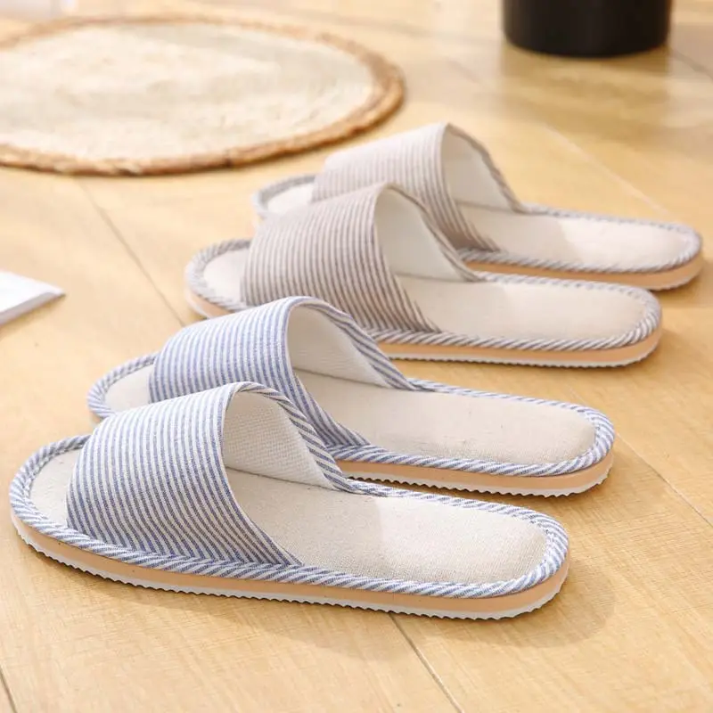 Linen Cotton Slippers for Men and Women, Summer Home Indoor Wooden Floor Soft Sole Non-Slip Eva Couple Wholesale Casual