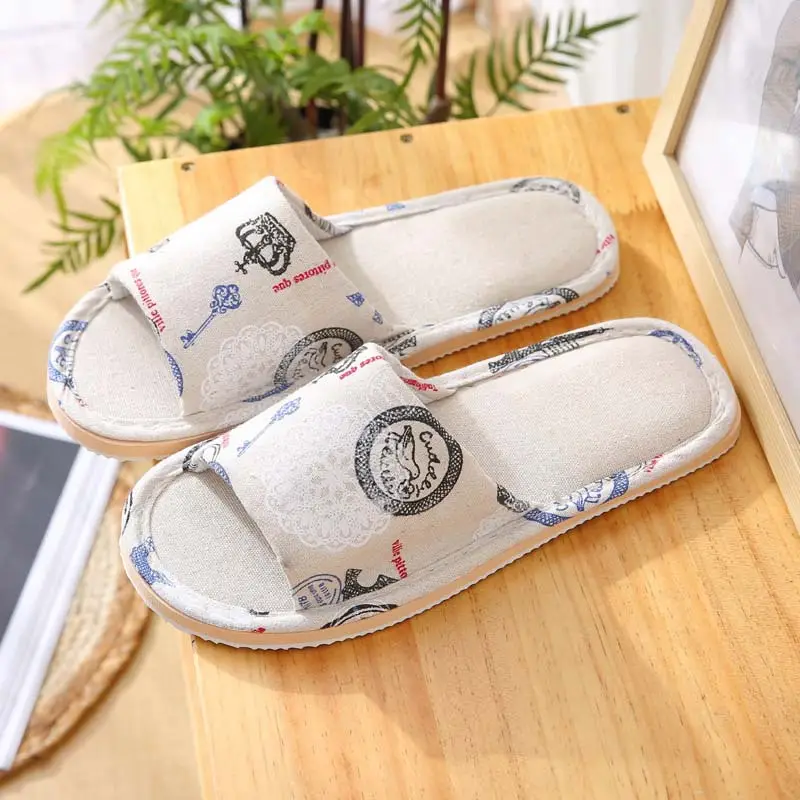 Linen Cotton Slippers for Men and Women, Summer Home Indoor Wooden Floor Soft Sole Non-Slip Eva Couple Wholesale Casual