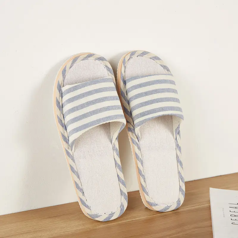 Linen Cotton Slippers for Men and Women, Summer Home Indoor Wooden Floor Soft Sole Non-Slip Eva Couple Wholesale Casual