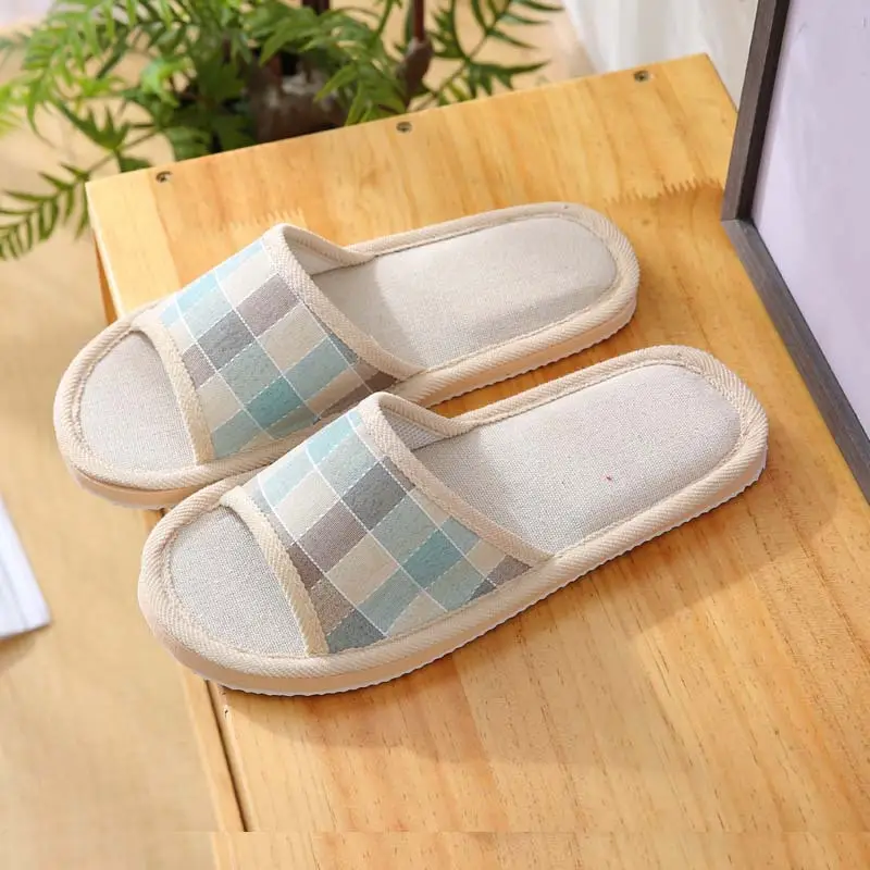 Linen Cotton Slippers for Men and Women, Summer Home Indoor Wooden Floor Soft Sole Non-Slip Eva Couple Wholesale Casual
