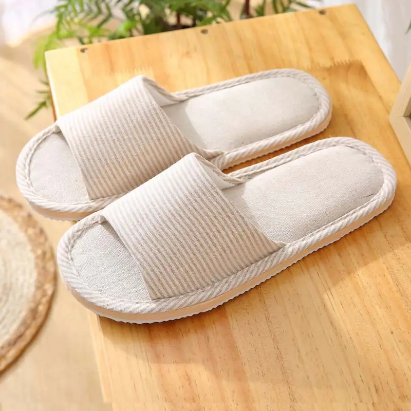 Linen Cotton Slippers for Men and Women, Summer Home Indoor Wooden Floor Soft Sole Non-Slip Eva Couple Wholesale Casual