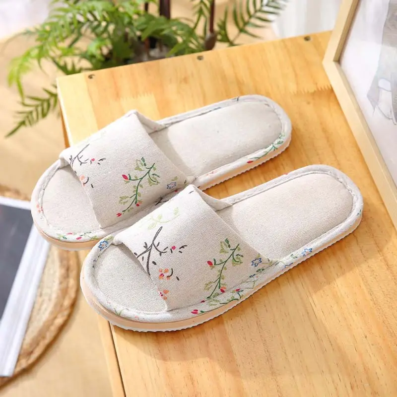 Linen Cotton Slippers for Men and Women, Summer Home Indoor Wooden Floor Soft Sole Non-Slip Eva Couple Wholesale Casual