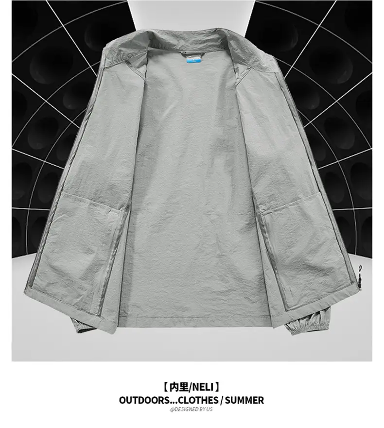 Men's White Ice Silk Sunproof Jacket with Vertical Collar — feature 15