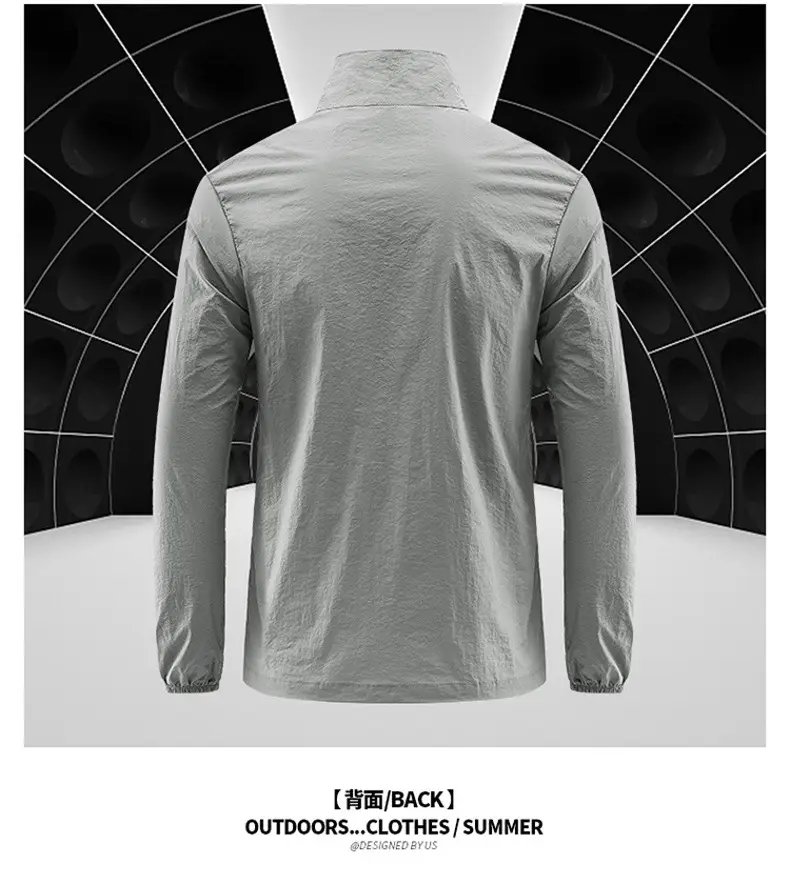 Men's White Ice Silk Sunproof Jacket with Vertical Collar — feature 16