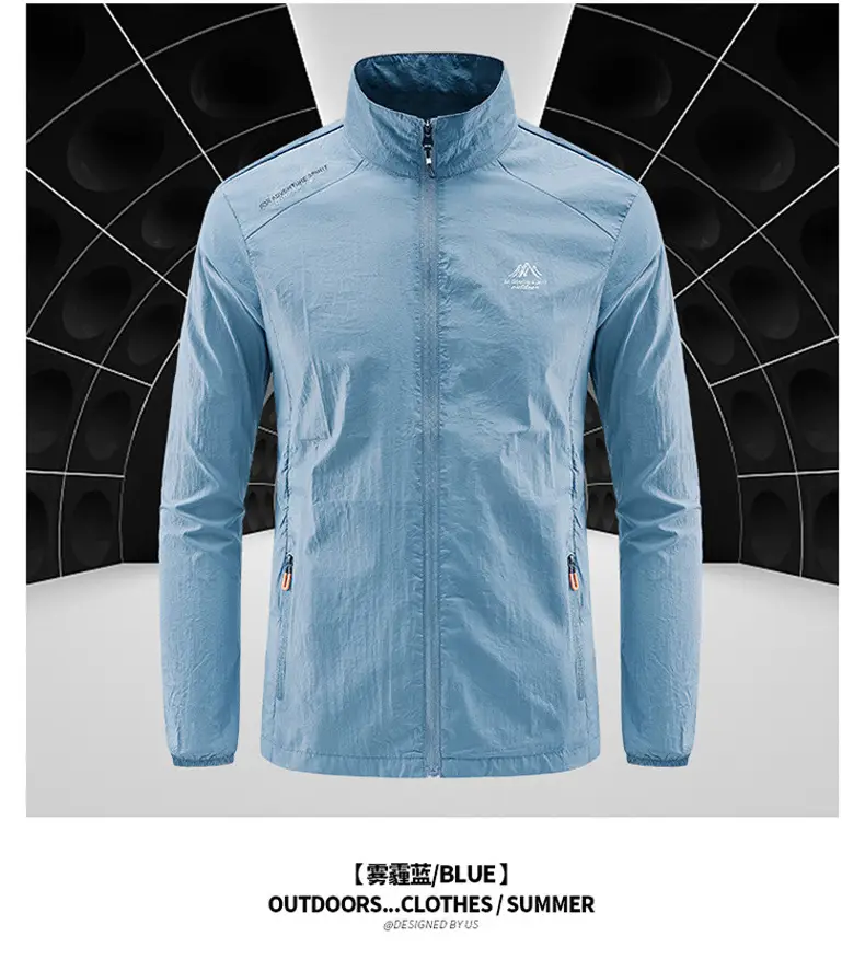 Men's White Ice Silk Sunproof Jacket with Vertical Collar — feature 17