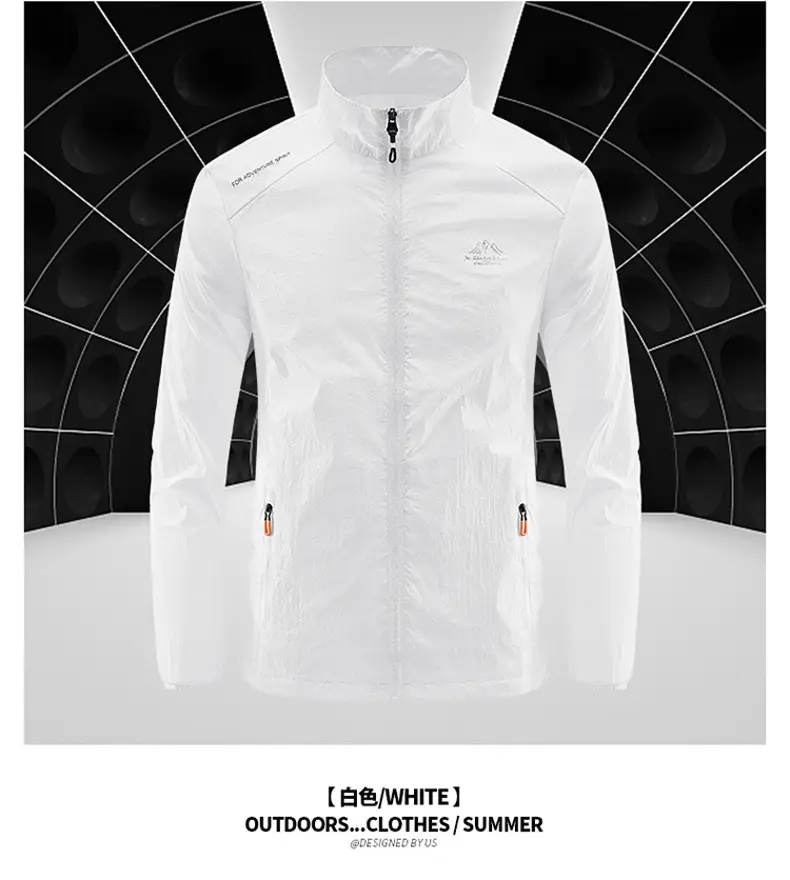 Men's White Ice Silk Sunproof Jacket with Vertical Collar — feature 18