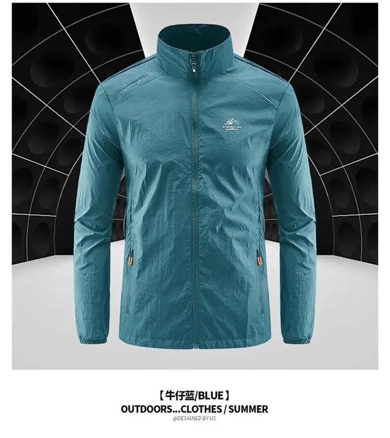 Men's White Ice Silk Sunproof Jacket with Vertical Collar — feature 19