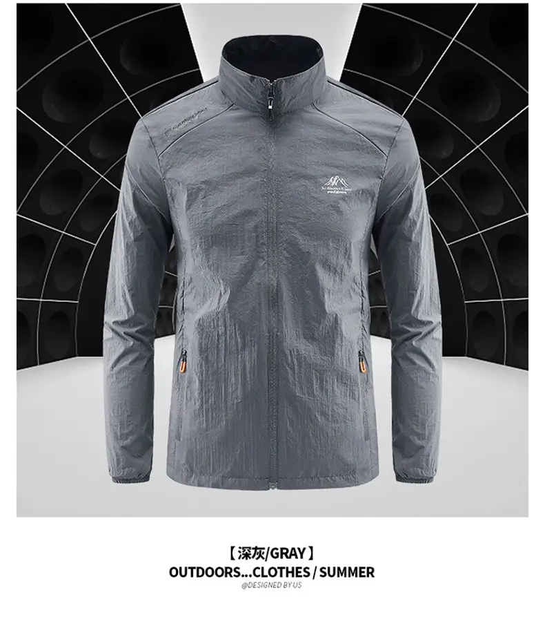 Men's White Ice Silk Sunproof Jacket with Vertical Collar — feature 20