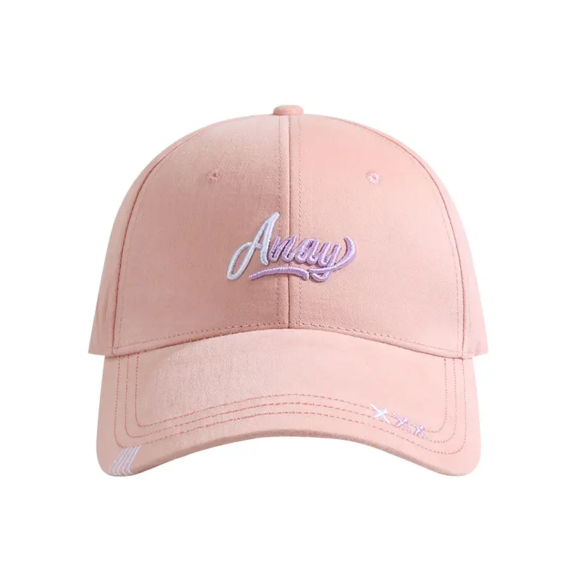 Women's Pink Embroidered Hard Top Cap with Wide Brim - Image 10